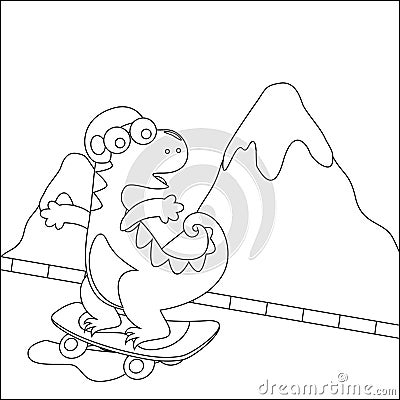 Vector illustration of cute dinosaurs on skate board. Cartoon isolated vector illustration, Creative vector Childish design for Vector Illustration