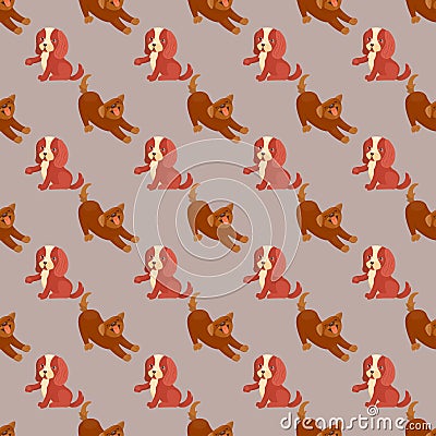 Vector illustration cute dogs characters seamless pattern purebred puppy comic smile happy mammal breed Vector Illustration