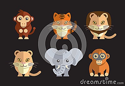 Vector illustration of a cute exotic wild animals on a dark background Vector Illustration
