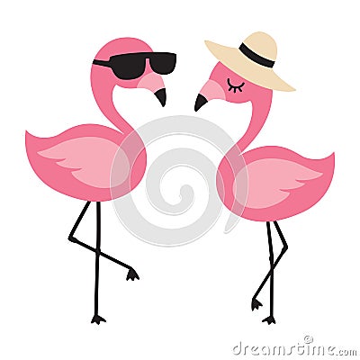 Flamingo Wearing Sunglasses and Hat in Summer Vector Illustration