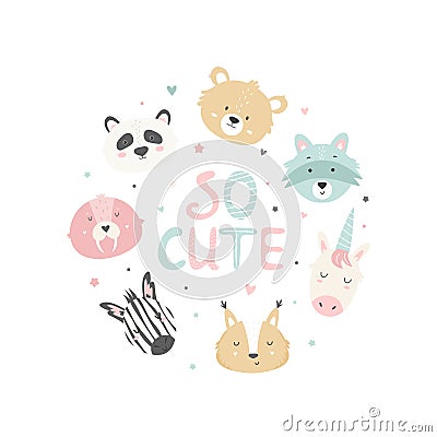 Vector illustration with cute funny animal heads Vector Illustration