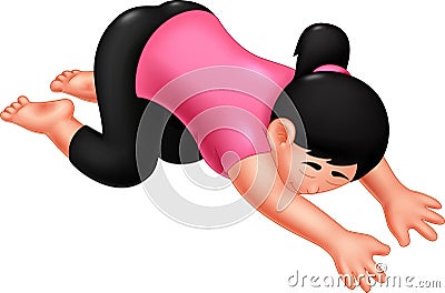 Cute girl cartoon practicing yoga sport sitting with smile Cartoon Illustration