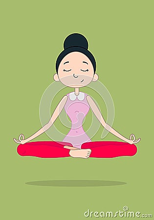 Cute girl in lotus position. Cartoon vector illustration Vector Illustration