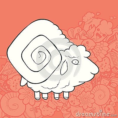 Vector Illustration Cute Hand Drawn Sheep Vector Illustration