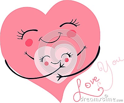 Vector Illustration with cute hearts hugging and lowe you wording Vector Illustration