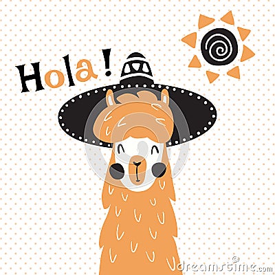 Llama in hat Vector Illustration