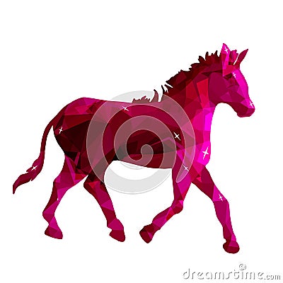 illustration of cute magenta horse in style low poly isolated on white background Vector Illustration