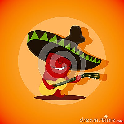 Vector illustration of cute mexican chili pepper who is playing Vector Illustration