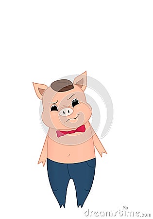 Vector illustration of Cute pig cartoon. Doodle, hand-drawn. Cartoon Vector Illustration