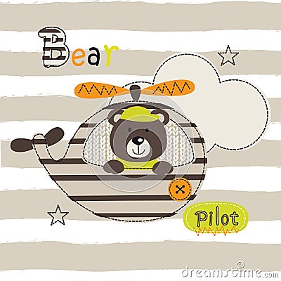 Vector illustration with cute pilot bear Vector Illustration