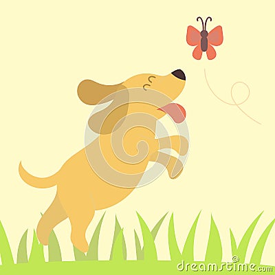 Vector illustration cute playing dog character funny purebred puppy comic happy mammal breed Vector Illustration