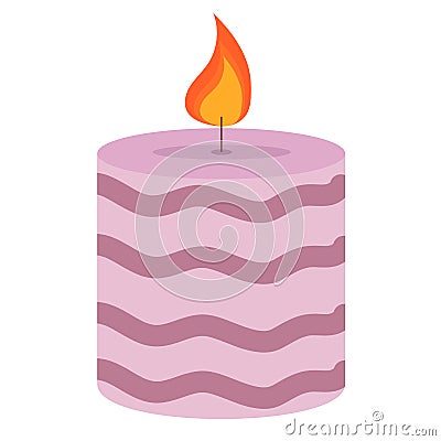 Vector illustration of a cute purple striped candle. Decor for home and comfort Vector Illustration
