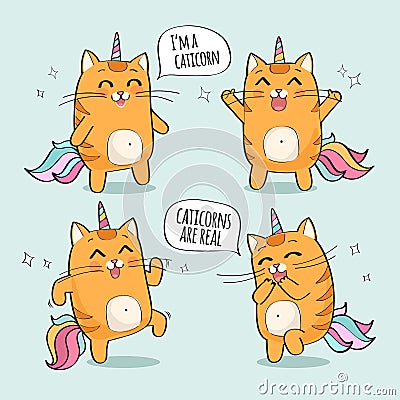 Vector illustration of a cute red cat unicorn or caticorn Vector Illustration