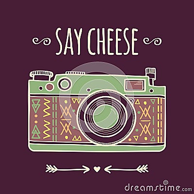 Vector illustration with cute retro photo camera and typography phras Vector Illustration