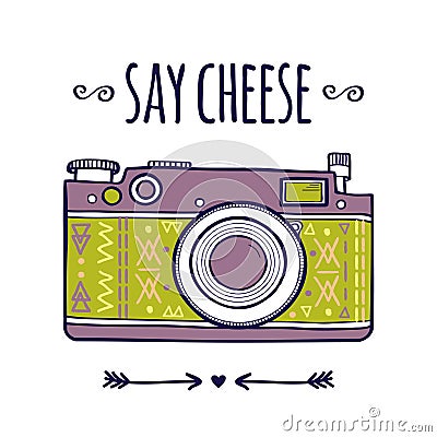 Vector illustration with cute retro photo camera and typography phrase Vector Illustration