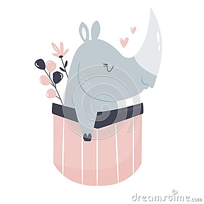 Vector illustration of a cute rhino sitting in a little pocket Vector Illustration