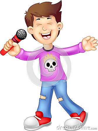 Cute singer cartoon standing with singing and waving Cartoon Illustration