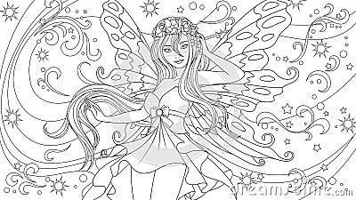 Vector illustration, cute young fairy in a beautiful dress Vector Illustration