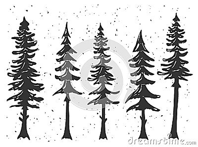 Stencil forest pine trees woodland Vector Illustration