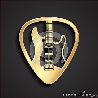 3d golden plectrum with guitar shape logo design Vector Illustration