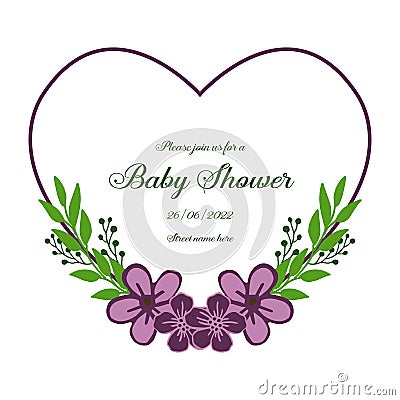 Vector illustration decor of card baby shower for beauty of purple flower frames Vector Illustration