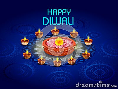 Happy Diwali festival holiday celebration of India greeting background Cartoon Illustration