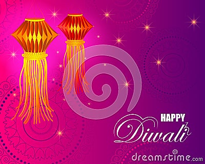 Decorated hanging Kandil lantern for Happy Diwali festival holiday celebration of India greeting background Vector Illustration