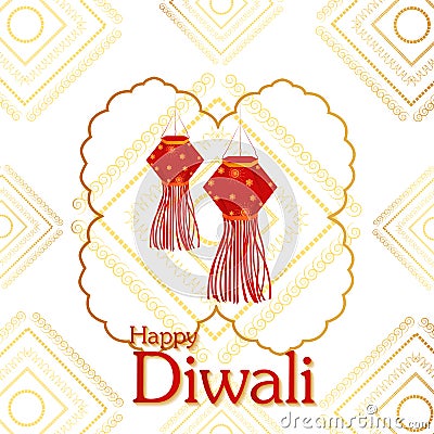 Decorated hanging Kandil lantern for Happy Diwali festival holiday celebration of India greeting background Vector Illustration