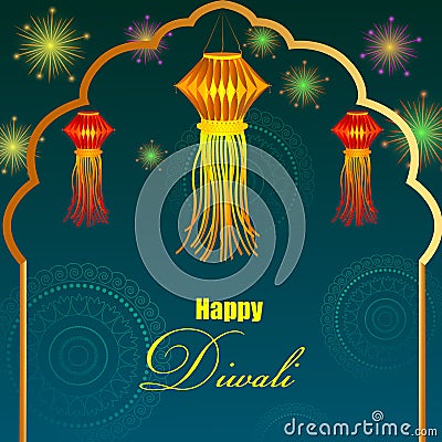 Decorated hanging Kandil lantern for Happy Diwali festival holiday celebration of India greeting background Vector Illustration