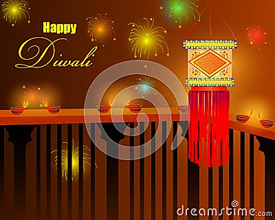 Decorated hanging Kandil lantern for Happy Diwali festival holiday celebration of India greeting background Vector Illustration