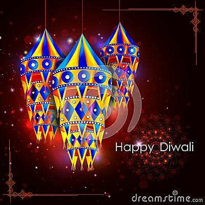 Decorated hanging lamp for Happy Diwali festival holiday celebration of India greeting background Vector Illustration