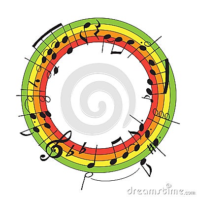 Vector illustration with decoration of notes in the shape of circle. Musical modern bright color concept creative Vector Illustration