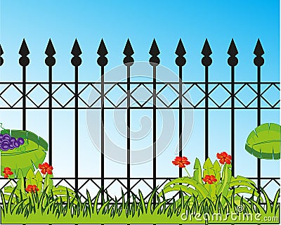 Iron forged decorative fence and year nature Vector Illustration