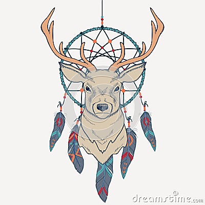 Vector illustration with deer and dream catcher Vector Illustration