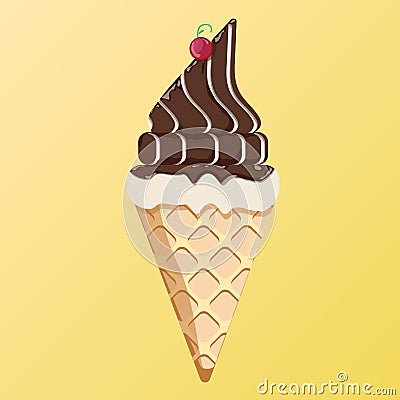 . Icecream chocolate scoops isolated. on yellow background. Idea for poster, product. Vector Illustration