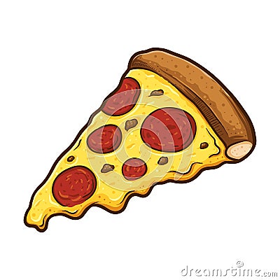 Slice of Melted Cheese Pepperoni Pizza Vector Illustration