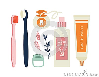 Vector illustration of dental care tools. Vector Illustration