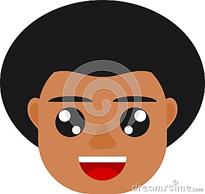 Cute black boy. Black boy avatar. Black boy emoji. Vector Illustration