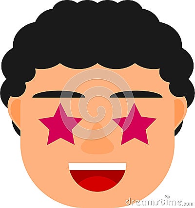 Cute boy with stars in the eyes. Cute boy emoji. Cute boy avatar. Vector Illustration