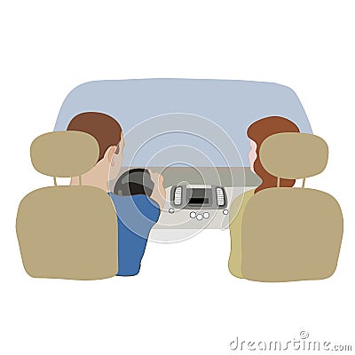 Vector illustration depicting a driver and passenger in the car from behind. Vector Illustration