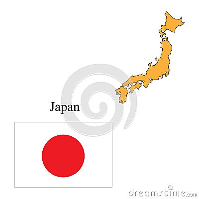 Flag and outline of Japan Vector Illustration