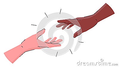 Vector illustration depicting the hands of people reaching out to each other. People belonging to different races extend their Vector Illustration