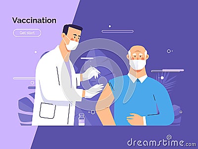 Vector illustration depicting a male doctor vaccinates an old man patient against coronavirus Vector Illustration