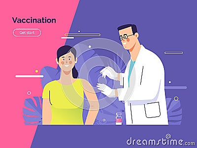 Vector illustration depicting a male doctor vaccinates a young woman patient against coronavirus Vector Illustration