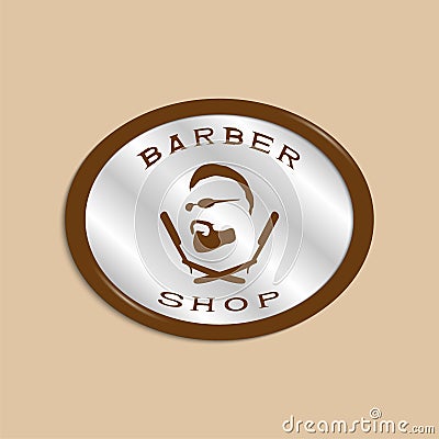 A vector illustration depicting a man`s face with a beard and glasses over two crossed razors. Logo of the men`s hairdresser. Vector Illustration