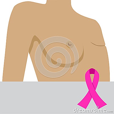 Breast cancer survivor. illustration with pink ribbon Vector Illustration