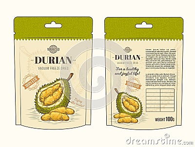 Vector illustration in design packing for durian fruit, template, moc up Vector Illustration