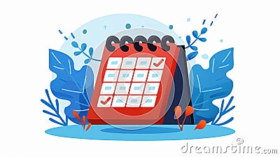 Vector illustration of a desk calendar displaying a monthly schedule with notes and check marks. Time management concept Cartoon Illustration