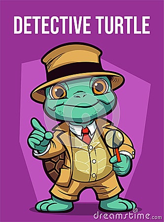 Vector Illustration, Detective Turtle, Animal Clipart Vector Illustration