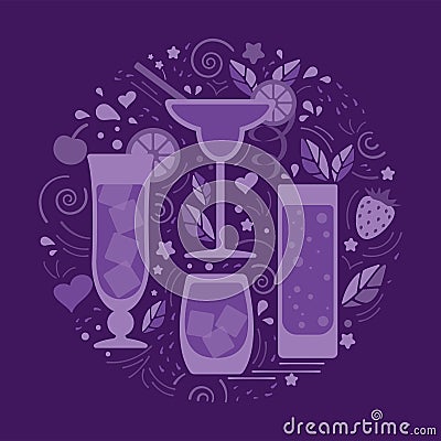 Vector illustration with different drinks and decoration elements Vector Illustration